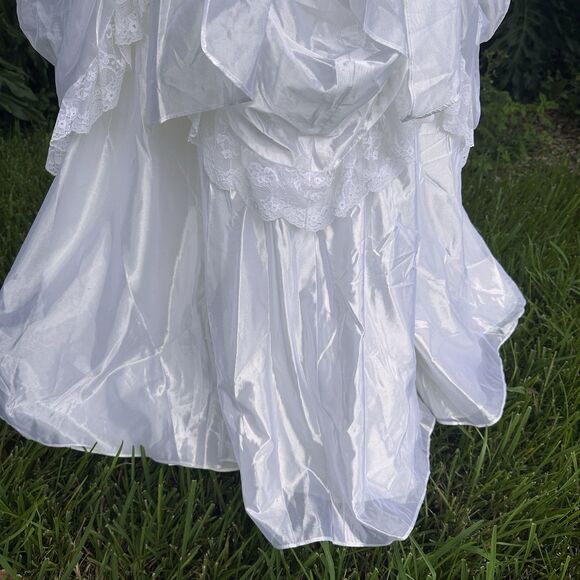 VTG 80’s Jessica McClintock Bridal White Satin Lace Dress-SZ 7  Victorian - Picture 11 of 15